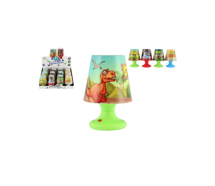 Mini lampička s dinosaurem na stůl plast 8x11cm na baterie 4 druhy 12ks v boxu