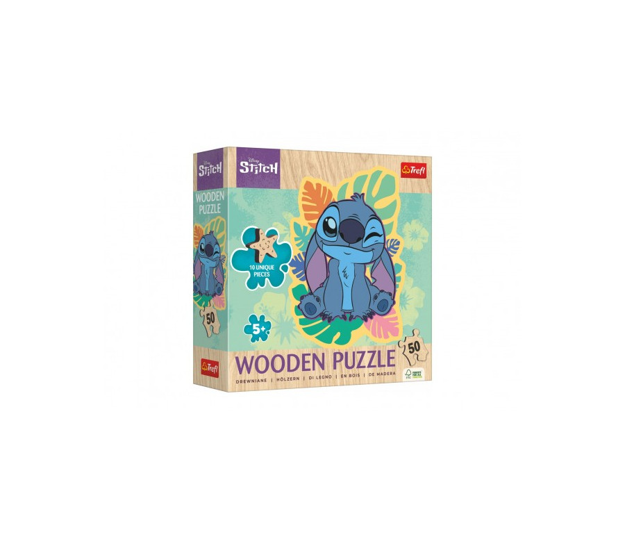 Puzzle dřevěné nepravidelné tvary Lilo a Stitch 50 dílků 19,8x25,8cm v krabici 20x20x6cm