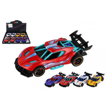 Auto sportovní plast/kov 14cm na zpětné natažení 4 barvy 8ks v boxu