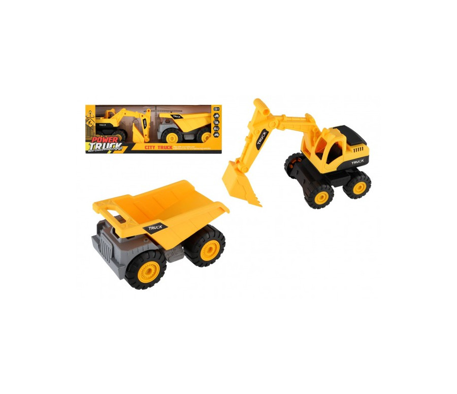 Auto stavební 2ks plast 18cm na volný chod v krabici 39x14x11,5cm