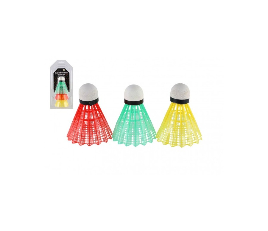 Míčky/Košíčky na badminton barevné 3ks plast v blistru 11x21cm