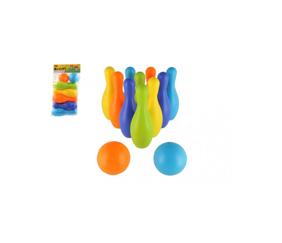 Kuželky 10ks + míče 2ks plast v sáčku 22,5x43cm