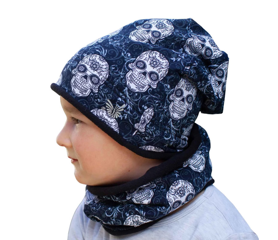 ESITO | Zimní čepice spadená Lebka tattoo - modrá / 42