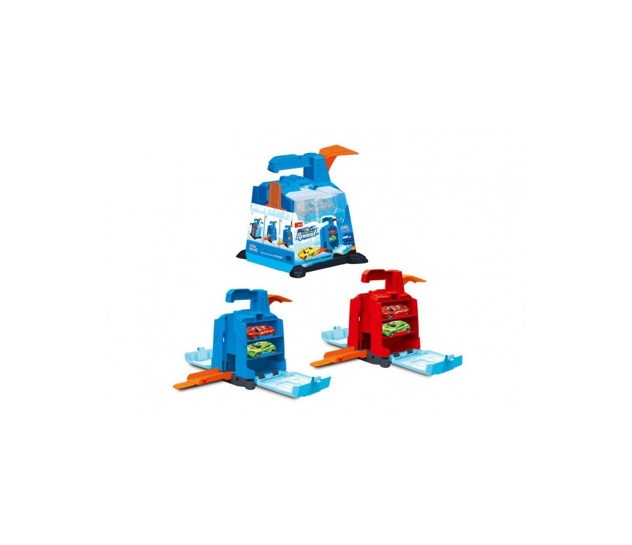 Garáž + 2 auta plast s vystřelovacím mechanismem 16x19x15cm