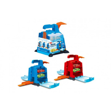 Garáž + 2 auta plast s vystřelovacím mechanismem 16x19x15cm