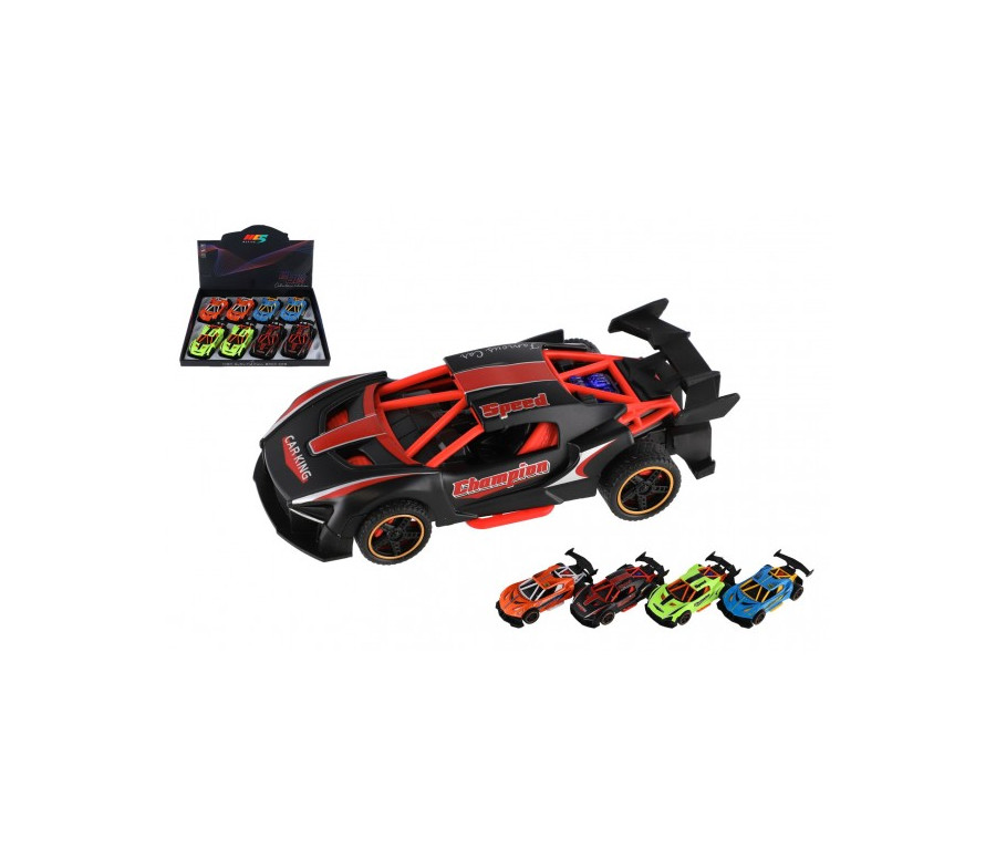 Auto závodní kov/plast 14cm na zpětné natažení 4 barvy 8ks v boxu