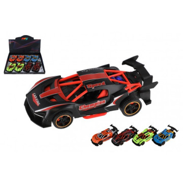 Auto závodní kov/plast 14cm na zpětné natažení 4 barvy 8ks v boxu