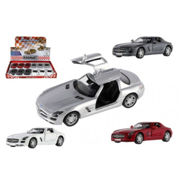 Auto Kinsmart Mercedes-Benz SLS AMG kov/plast 13cm na zpětné natažení 4 barvy 12ks v boxu