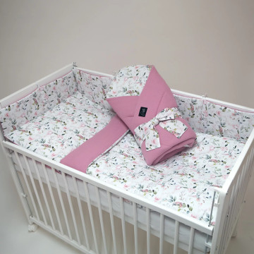 ESITO | Luxusní mantinel mušelín do postýlky Birdie - růžová / 28 x 60 cm