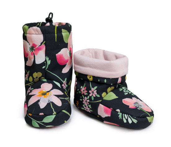 ESITO | Barefoot softshellové capáčky Spring flowers - černá / 5 - délka stélky: 15 cm