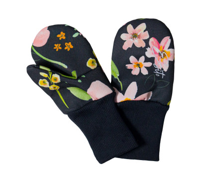 ESITO | Palcové rukavice softshell Spring flowers - černá / 2 - 3 roky