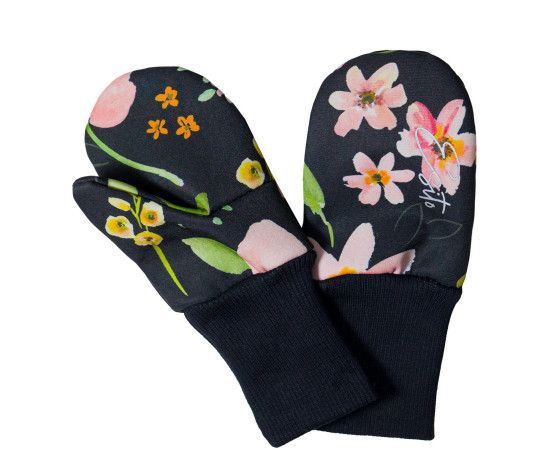 ESITO | Palcové rukavice softshell Spring flowers - černá / 2 - 3 roky