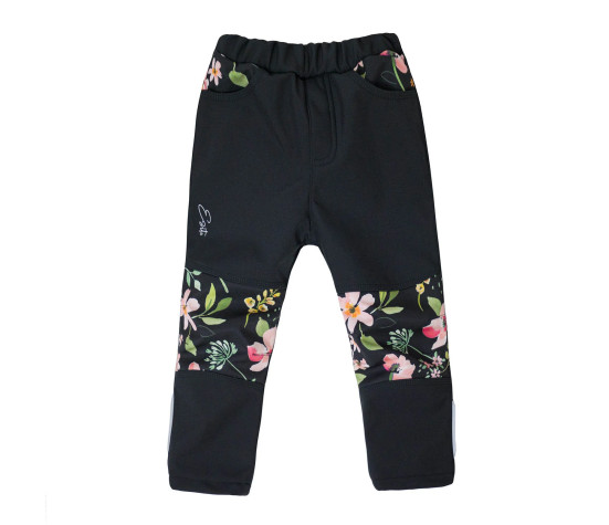 ESITO | Dětské softshellové kalhoty DUO Spring flowers - černá / 86