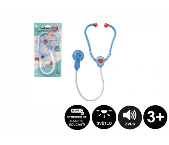Doktor/lékař stetoskop plast 53cm na baterie se světlem se zvukem na kartě 17x34x3cm