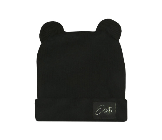 ESITO | Zimní žebrovaná čepice s oušky Color Black - černá / 30