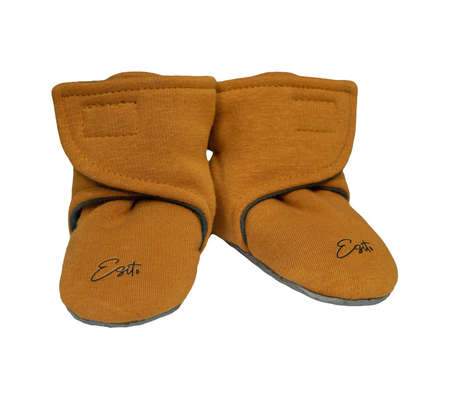 ESITO | Capáčky barefoot Warmkeeper Antique gold - okrová / 2 - délka stélky: 12 cm