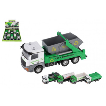 Auto nákladní městské úklidové služby kov/plast 14cm na zpětné natažení 4 druhy 10ks v boxu