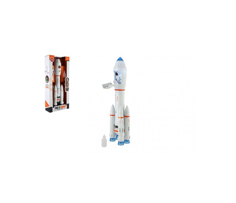 Raketa vypouštějící páru plast 36cm na baterie se zvukem se světlem s doplňky v krabici 17x38x6,5cm