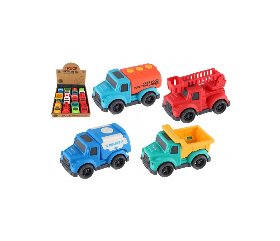 Auto nákladní Eco plast 10cm na volný chod mix druhů 12ks v boxu 18m+