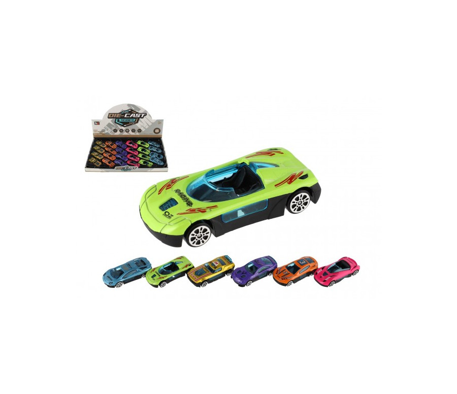 Auto závodní mini kov/plast 7cm na volný chod 6 barev 24ks v boxu