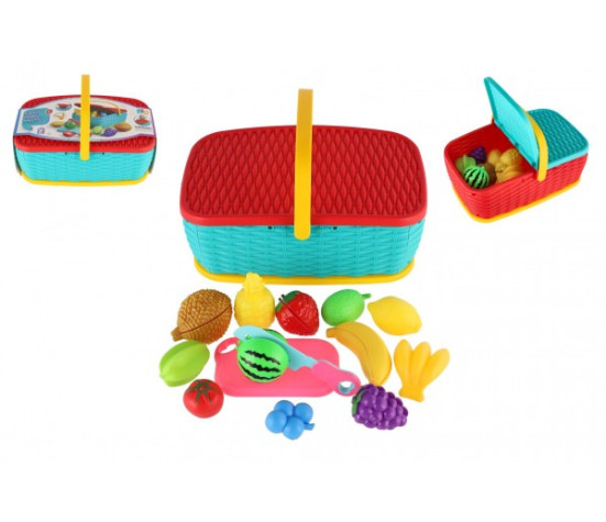 Piknikový košík - ovoce/zelenina krájecí 15ks plast 2 barvy 28x20cm