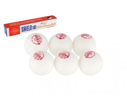 Míčky na stolní tenis 6ks SHIELD 4cm bezešvé bílé v krabičce 24x4cm