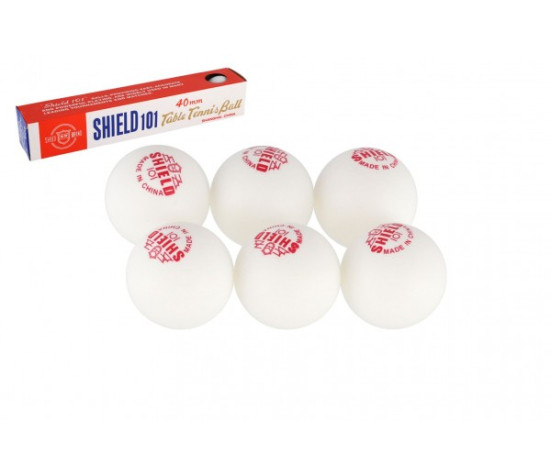 Míčky na stolní tenis 6ks SHIELD 4cm bezešvé bílé v krabičce 24x4cm