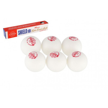 Míčky na stolní tenis 6ks SHIELD 4cm bezešvé bílé v krabičce 24x4cm