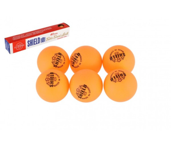 Míčky na stolní tenis 6ks SHIELD 4cm bezešvé žluté v krabičce 24x4cm