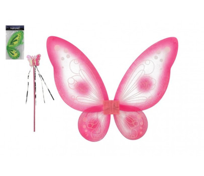 Křídla motýlí s hůlkou nylon 2 barvy v sáčku 30,5x46x1cm karneval