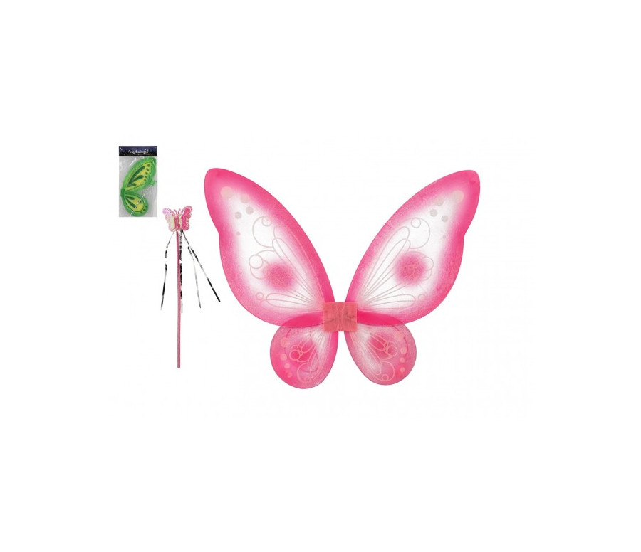 Křídla motýlí s hůlkou nylon 2 barvy v sáčku 30,5x46x1cm karneval
