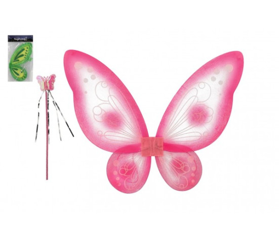 Křídla motýlí s hůlkou nylon 2 barvy v sáčku 30,5x46x1cm karneval