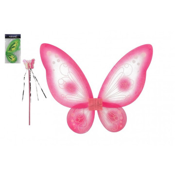 Křídla motýlí s hůlkou nylon 2 barvy v sáčku 30,5x46x1cm karneval
