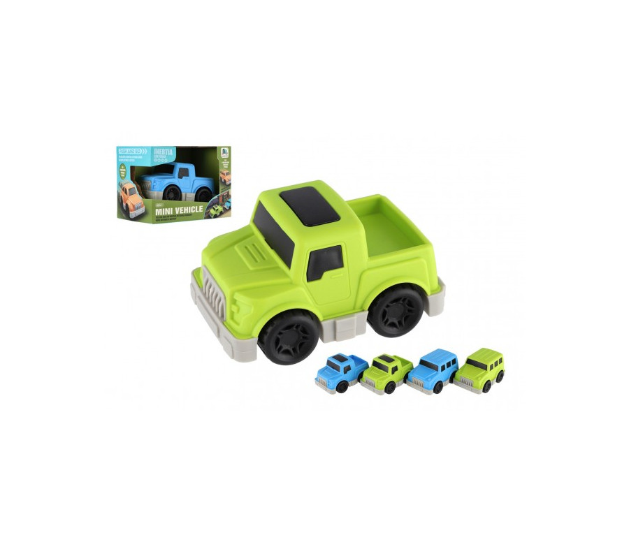 Auto mini plast 9cm na setrvačník 4 druhy v krabíčce 12x9x8cm