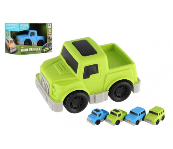 Auto mini plast 9cm na setrvačník 4 druhy v krabíčce 12x9x8cm
