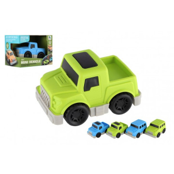 Auto mini plast 9cm na setrvačník 4 druhy v krabíčce 12x9x8cm