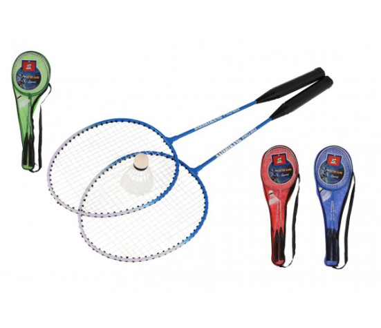 Sada badminton pálky 2ks + míček 1ks 64cm kov/plast 4 barvy v pouzdře