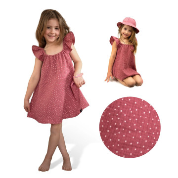 ESITO | Dívčí klobouk mušelín Ruby DOT - rubínová / XS
