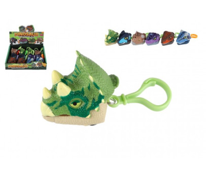Přívěsek na klíče hlava dinosaurus kousací plast 6cm na setrvačník 6 druhů 12ks v boxu