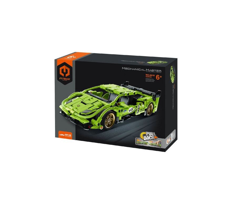Stavebnice iM.MASTER auto sportovní plast 457 dílků na zpětné natažení v krabici 31x23x6,5cm