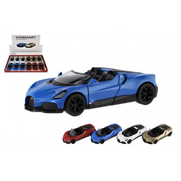 Auto Kinsmart Bugatti Mistral kov/plast 13cm na zpětné natažení 4 barvy 12ks v boxu