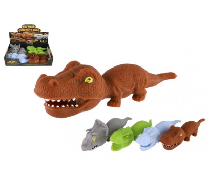 Dinosaurus plněný pískem 180g mačkací antistresový silikon 18cm 4 barvy v sáčku 12ks v boxu