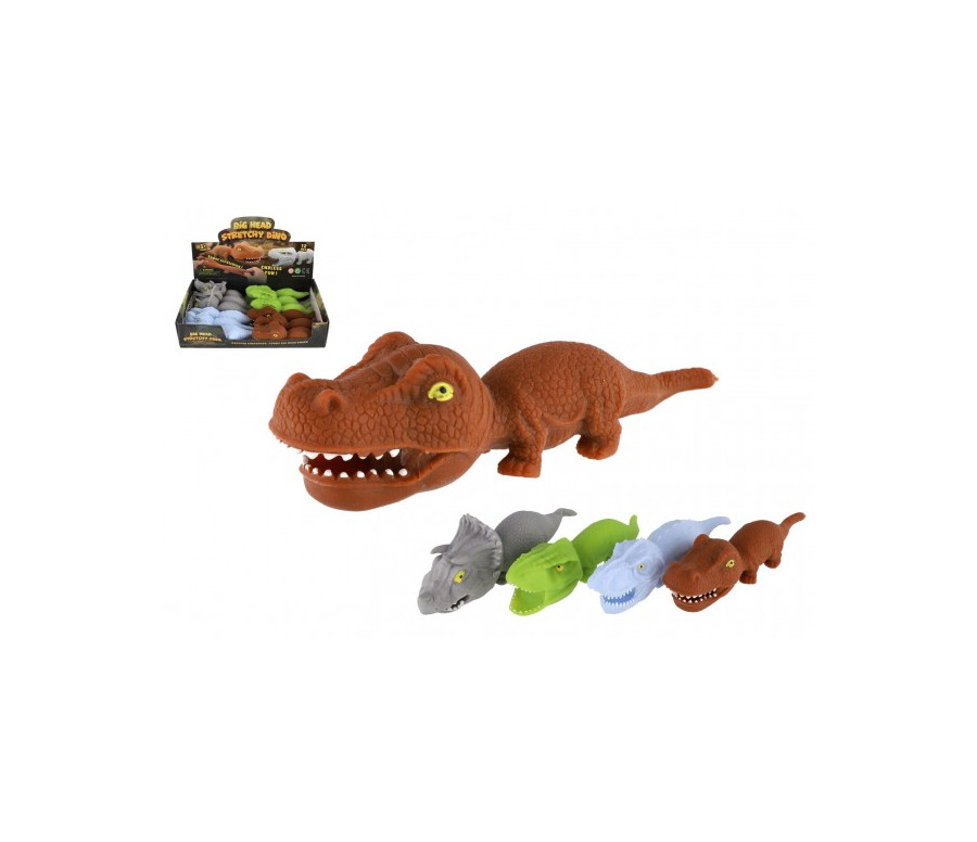 Dinosaurus plněný pískem 180g mačkací antistresový silikon 18cm 4 barvy v sáčku 12ks v boxu