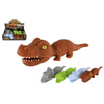 Dinosaurus plněný pískem 180g mačkací antistresový silikon 18cm 4 barvy v sáčku 12ks v boxu