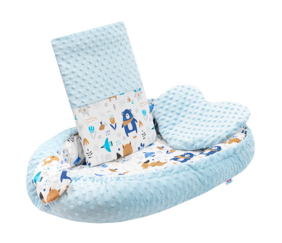 Luxusní hnízdečko s polštářkem a peřinkou New Baby z Minky modré