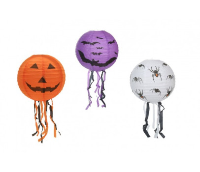 Lampion koule Halloween se střapci papír průměr 30cm v sáčku (bez hůlky) 3 druhy karneval