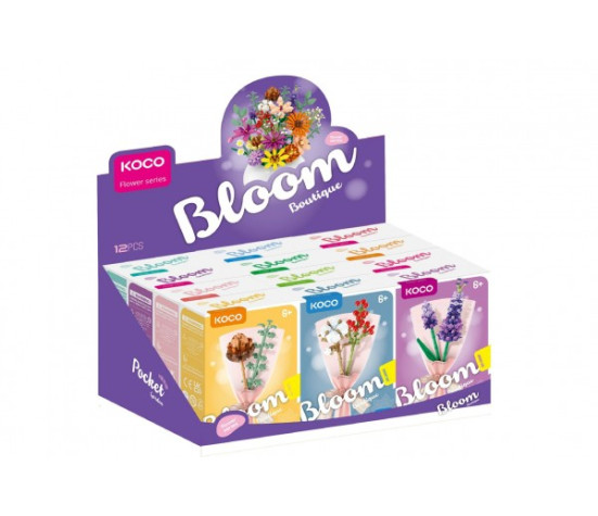 Stavebnice mini KOCO Malý pugét plast mix druhů v krabičce 8x12x4cm 12ks v boxu