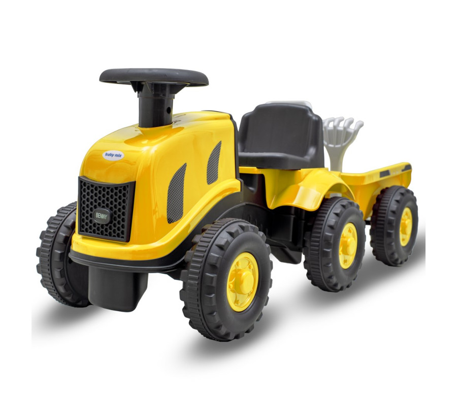 Dětské odrážedlo traktor s vlečkou Benny Baby Mix žlutý Dětské odrážedlo traktor s vlečkou Benny Baby Mix žlutý