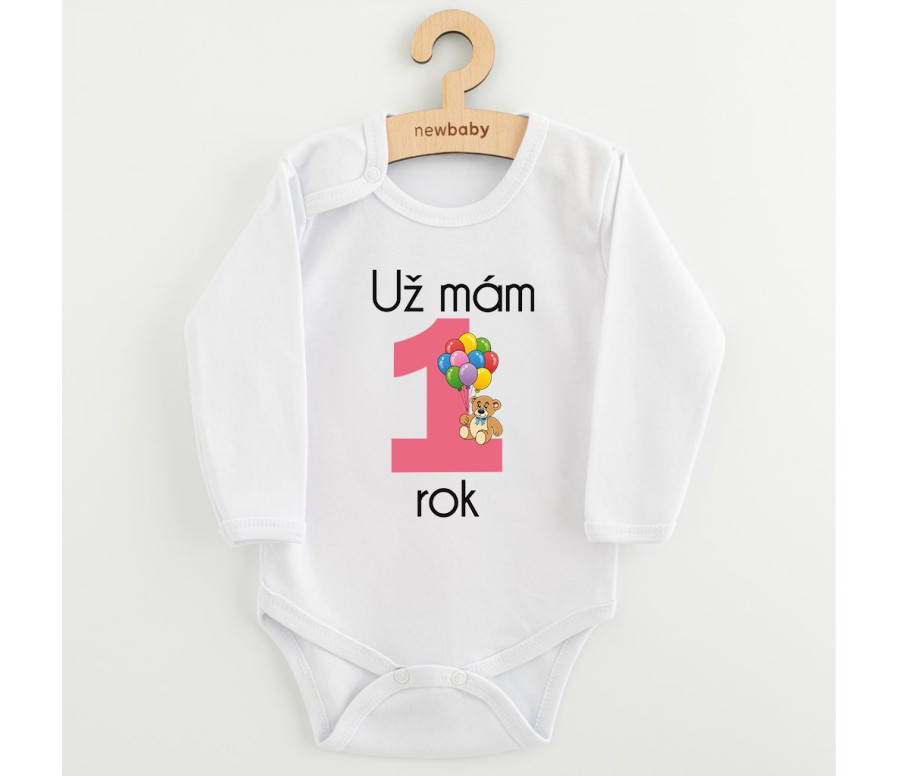 Body s potiskem New Baby Už mám 1 rok růžové Body s potiskem New Baby Už mám 1 rok růžové