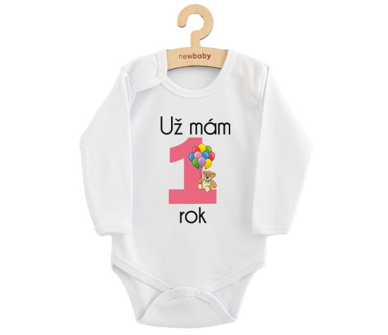 Body s potiskem New Baby Už mám 1 rok růžové